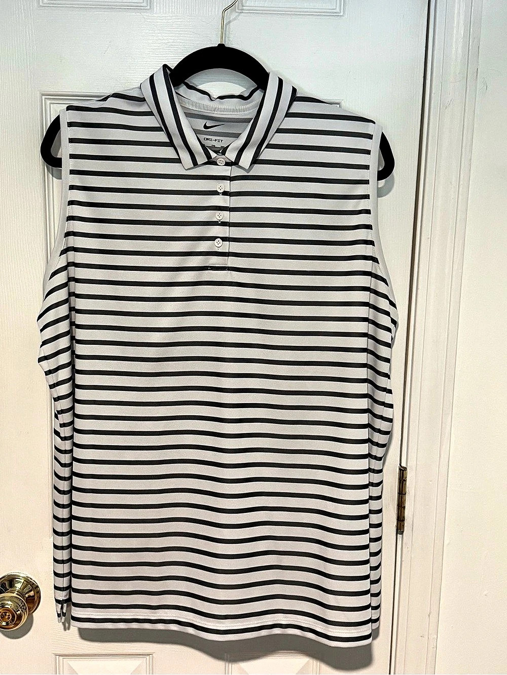 Ladies Nike Dri-FIT Striped Sleeveless Polo in White & Black Stripe XXL